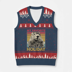 Groundhog Day V-Neck Knit Sweater Vest Retro My Favorite Holiday Retro Woodchuck TS10 Navy Red Print Your Wear