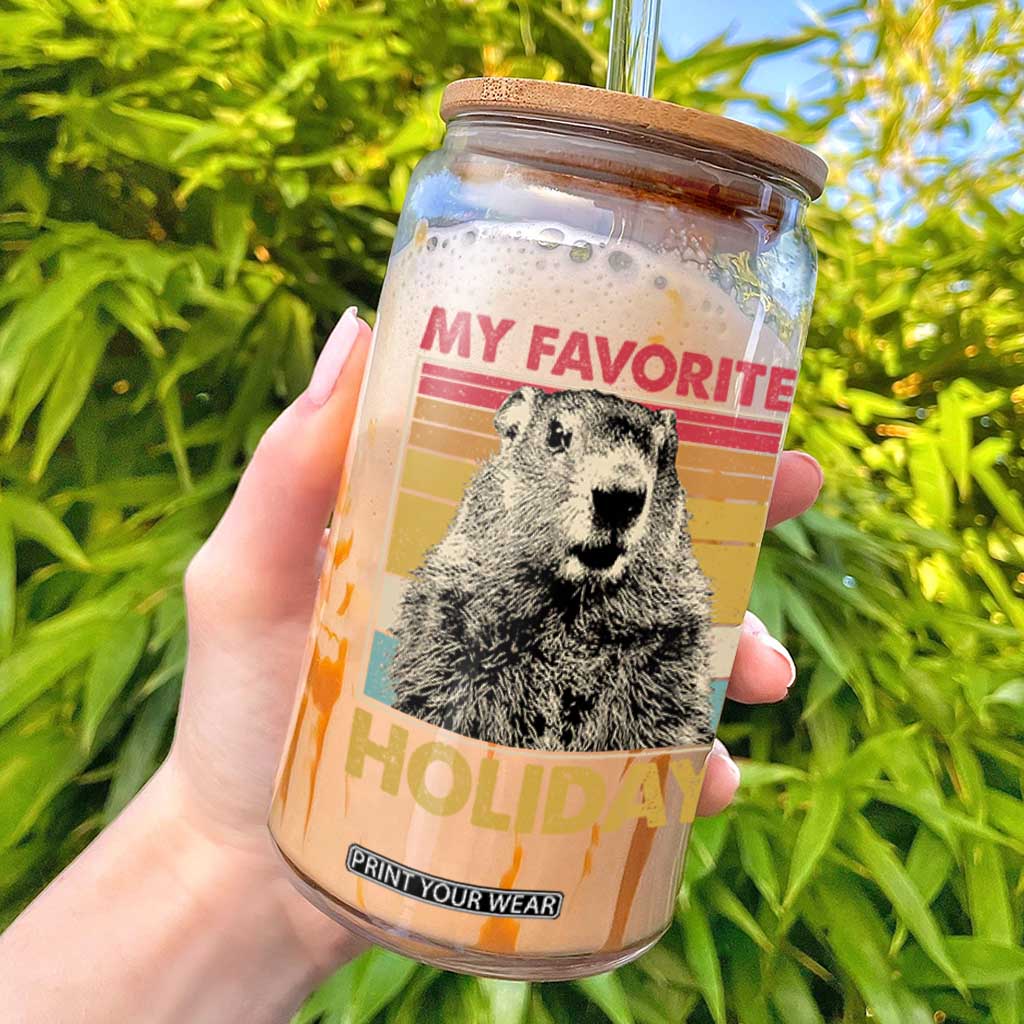 Groundhog Day Glass Can Retro My Favorite Holiday Retro Woodchuck TS10 Black Print Your Wear