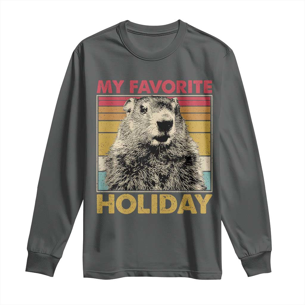 Groundhog Day Long Sleeve Shirt Retro My Favorite Holiday Retro Woodchuck TS10 Dark Heather Print Your Wear