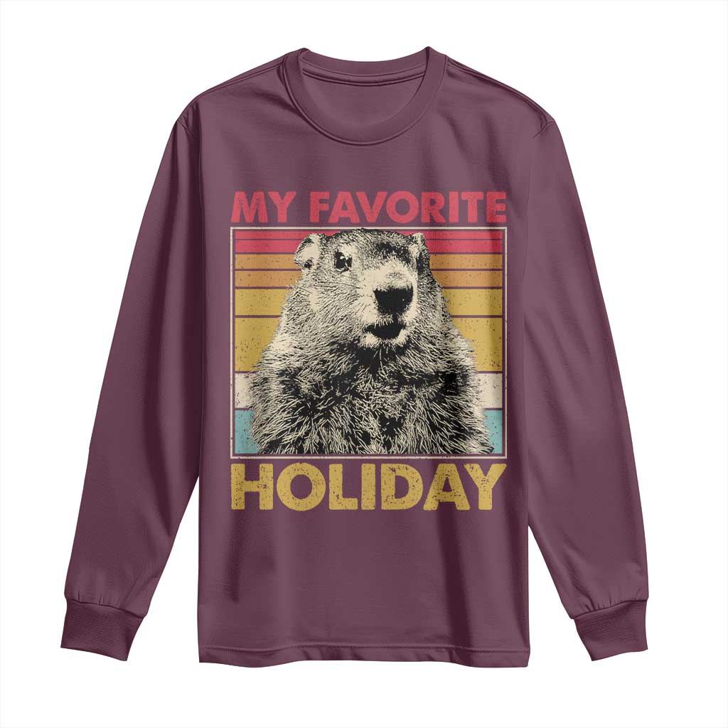 Groundhog Day Long Sleeve Shirt Retro My Favorite Holiday Retro Woodchuck TS10 Maroon Print Your Wear