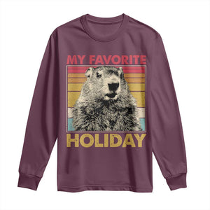 Groundhog Day Long Sleeve Shirt Retro My Favorite Holiday Retro Woodchuck TS10 Maroon Print Your Wear