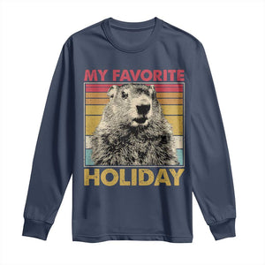 Groundhog Day Long Sleeve Shirt Retro My Favorite Holiday Retro Woodchuck TS10 Navy Print Your Wear