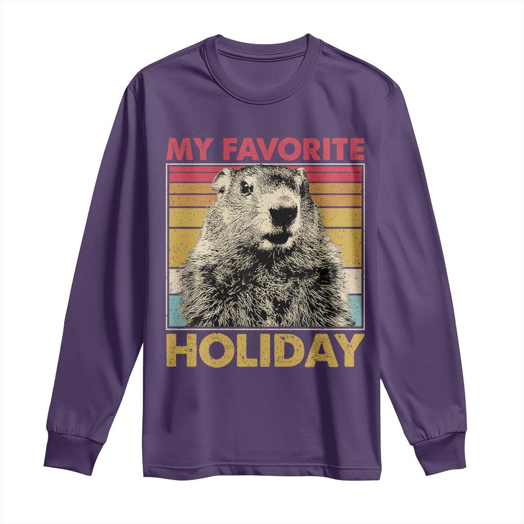 Groundhog Day Long Sleeve Shirt Retro My Favorite Holiday Retro Woodchuck TS10 Purple Print Your Wear