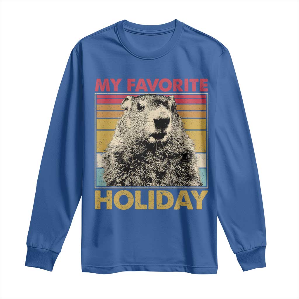 Groundhog Day Long Sleeve Shirt Retro My Favorite Holiday Retro Woodchuck TS10 Royal Blue Print Your Wear