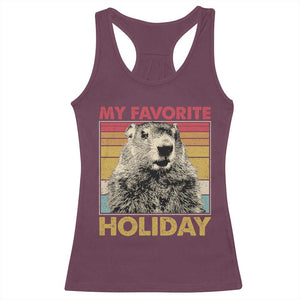 Groundhog Day Racerback Tank Top Retro My Favorite Holiday Retro Woodchuck TS10 Maroon Print Your Wear