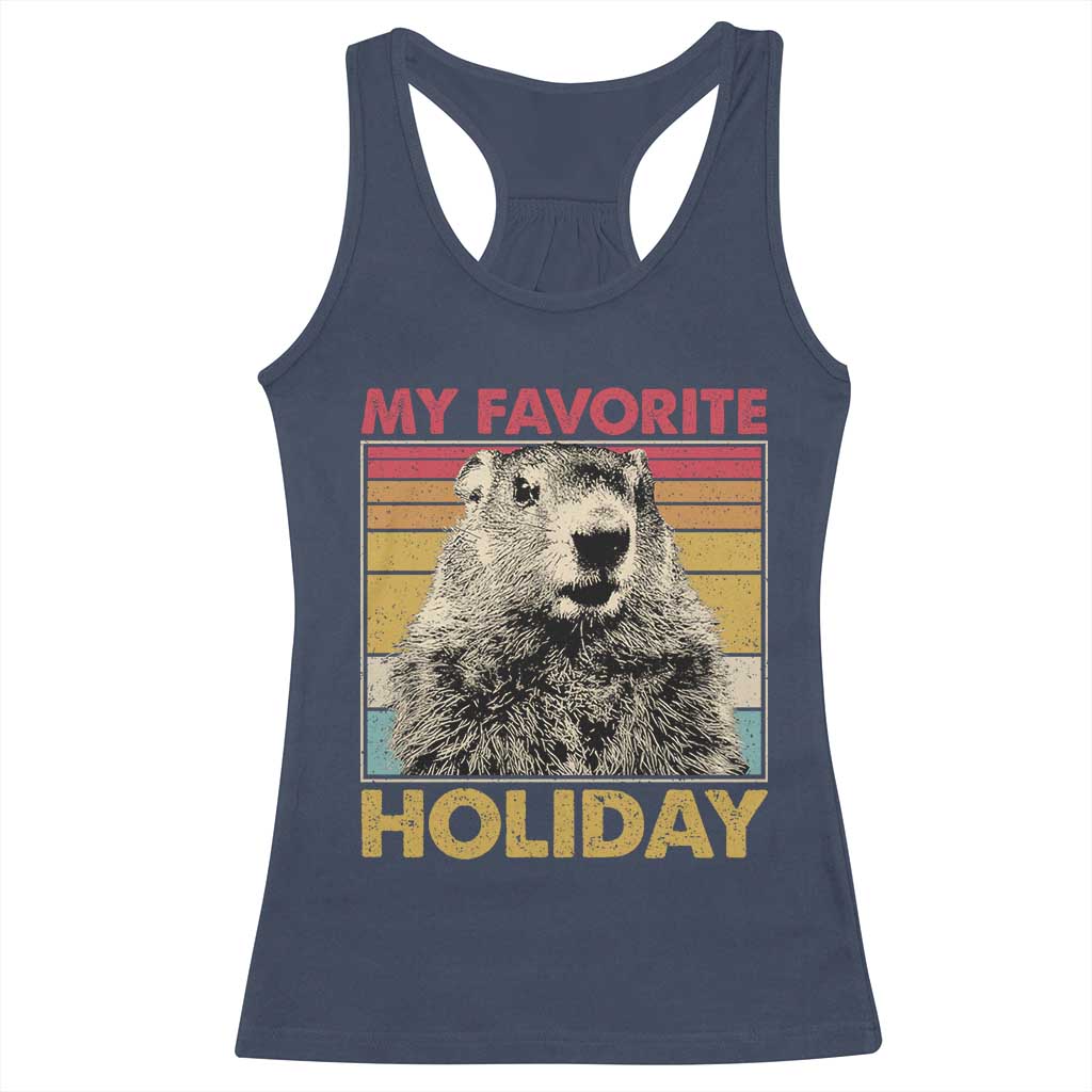 Groundhog Day Racerback Tank Top Retro My Favorite Holiday Retro Woodchuck TS10 Navy Print Your Wear