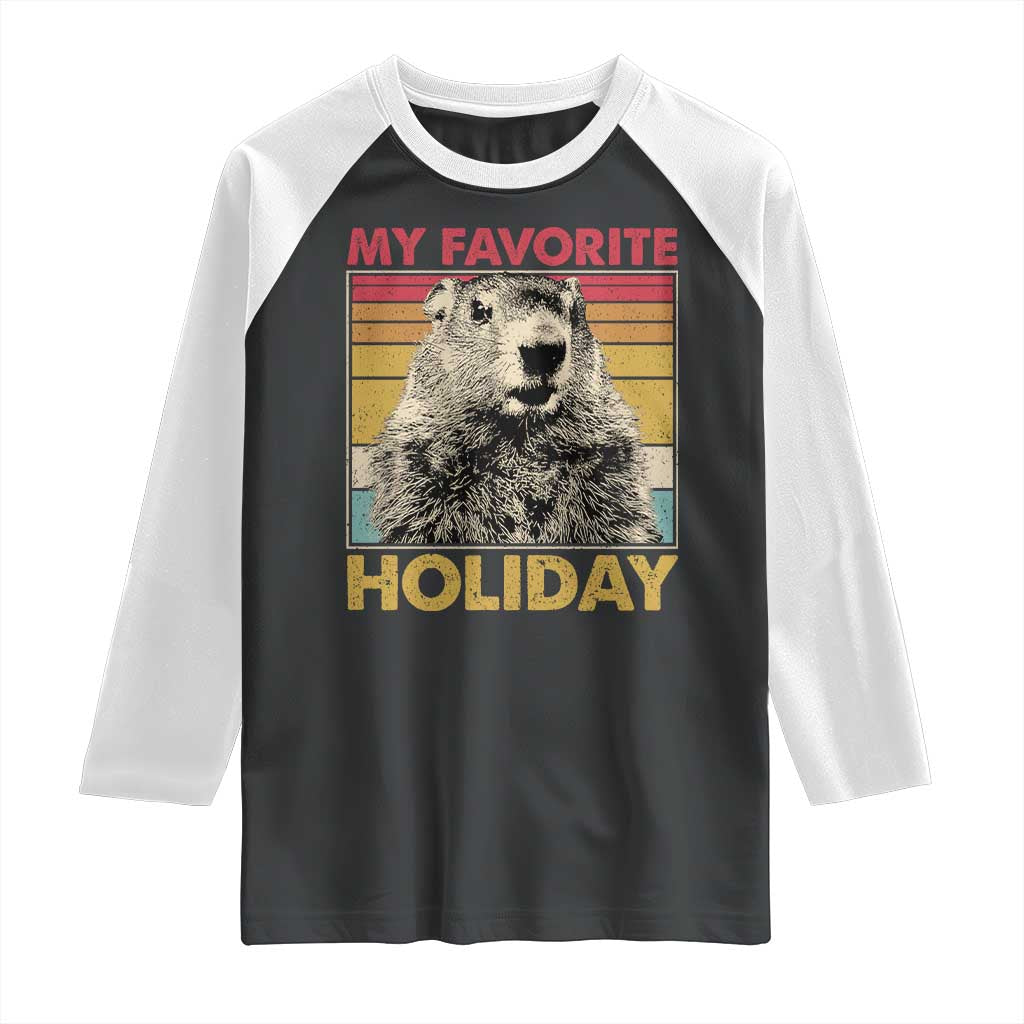 Groundhog Day Raglan Shirt Retro My Favorite Holiday Retro Woodchuck TS10 Black White Print Your Wear