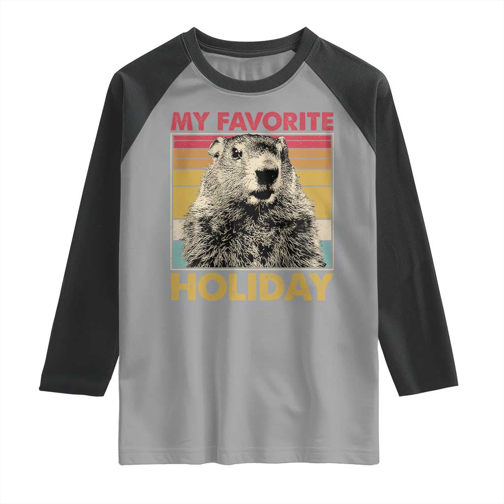 Groundhog Day Raglan Shirt Retro My Favorite Holiday Retro Woodchuck TS10 Sport Gray Black Print Your Wear