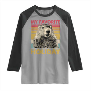 Groundhog Day Raglan Shirt Retro My Favorite Holiday Retro Woodchuck TS10 Sport Gray Black Print Your Wear
