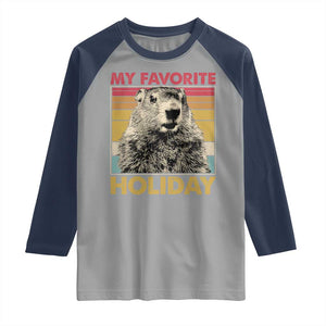 Groundhog Day Raglan Shirt Retro My Favorite Holiday Retro Woodchuck TS10 Sport Gray Navy Print Your Wear