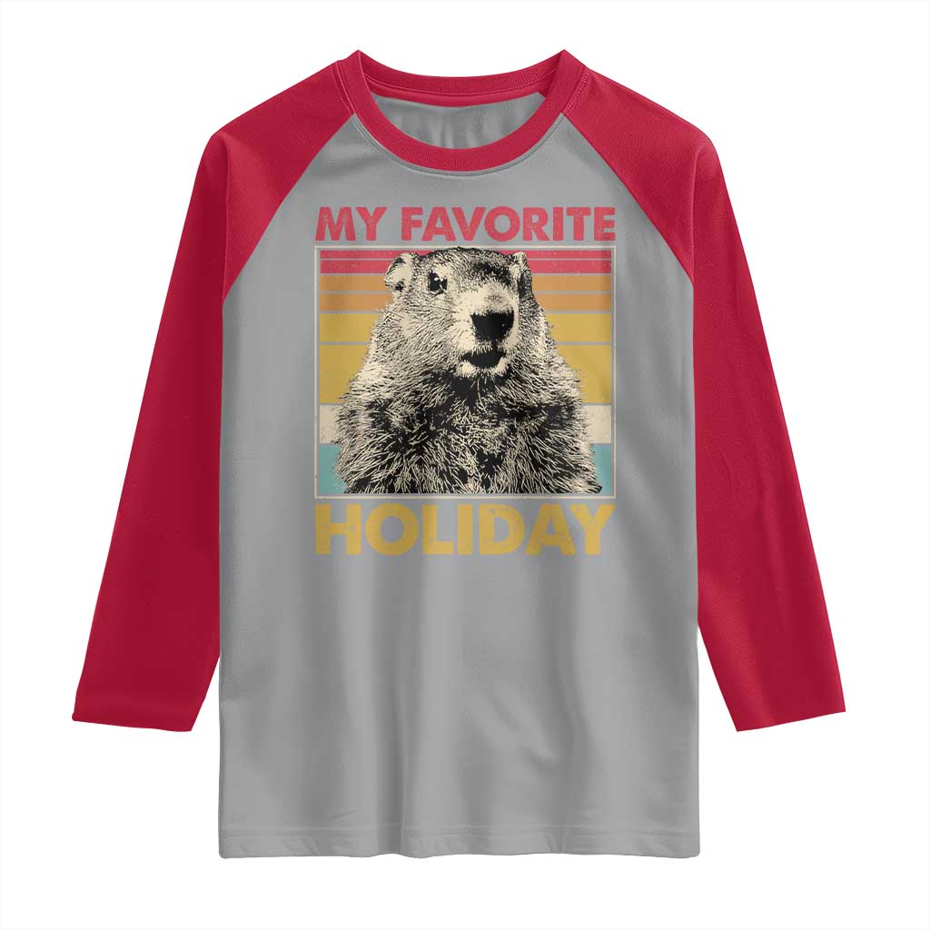 Groundhog Day Raglan Shirt Retro My Favorite Holiday Retro Woodchuck TS10 Sport Gray Red Print Your Wear
