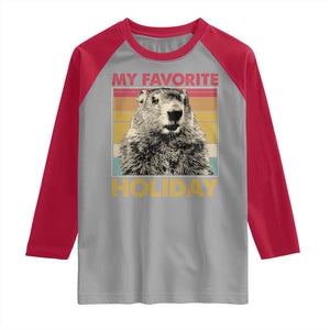 Groundhog Day Raglan Shirt Retro My Favorite Holiday Retro Woodchuck TS10 Sport Gray Red Print Your Wear