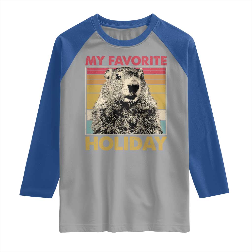 Groundhog Day Raglan Shirt Retro My Favorite Holiday Retro Woodchuck TS10 Sport Gray Royal Print Your Wear