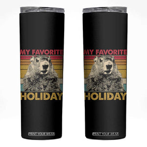 Groundhog Day Skinny Tumbler Retro My Favorite Holiday Retro Woodchuck TS10 Black Print Your Wear