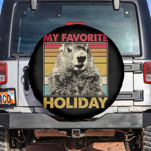 Groundhog Day Spare Tire Cover Retro My Favorite Holiday Retro Woodchuck TS10 No hole Black Print Your Wear