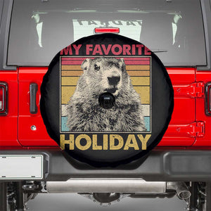 Groundhog Day Spare Tire Cover Retro My Favorite Holiday Retro Woodchuck TS10 Black Print Your Wear