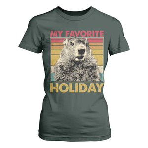 Groundhog Day T Shirt For Women Retro My Favorite Holiday Retro Woodchuck TS10 Dark Forest Green Print Your Wear