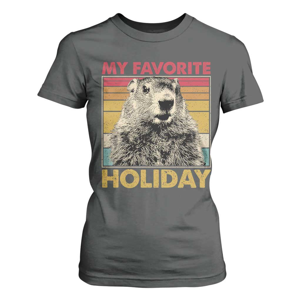 Groundhog Day T Shirt For Women Retro My Favorite Holiday Retro Woodchuck TS10 Dark Heather Print Your Wear