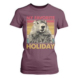 Groundhog Day T Shirt For Women Retro My Favorite Holiday Retro Woodchuck TS10 Maroon Print Your Wear