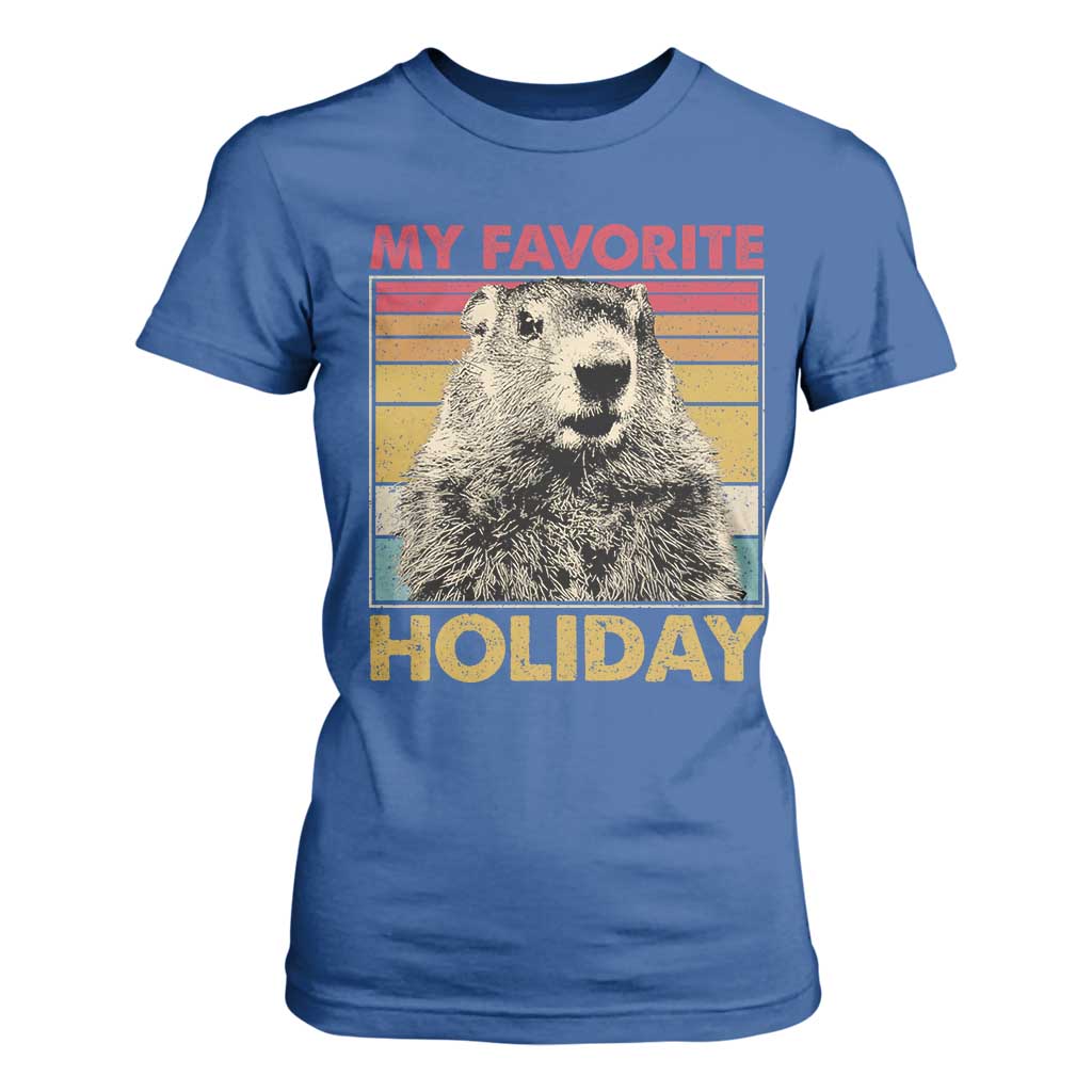 Groundhog Day T Shirt For Women Retro My Favorite Holiday Retro Woodchuck TS10 Royal Blue Print Your Wear