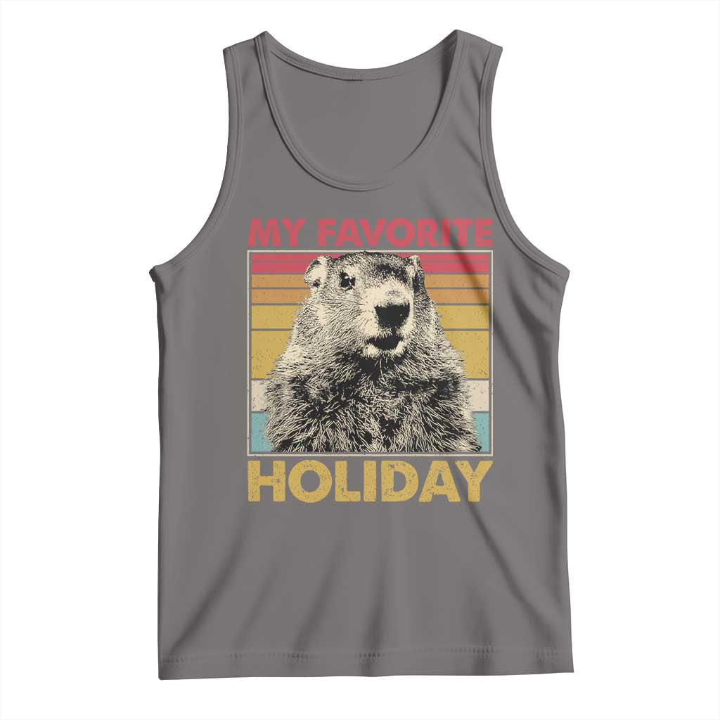 Groundhog Day Tank Top Retro My Favorite Holiday Retro Woodchuck TS10 Deep Heather Print Your Wear