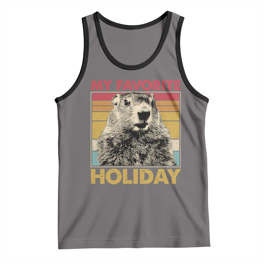 Groundhog Day Tank Top Retro My Favorite Holiday Retro Woodchuck TS10 Deep Heather Black Print Your Wear