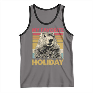Groundhog Day Tank Top Retro My Favorite Holiday Retro Woodchuck TS10 Deep Heather Black Print Your Wear