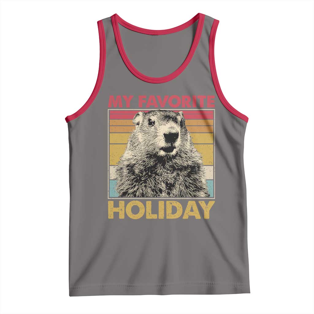 Groundhog Day Tank Top Retro My Favorite Holiday Retro Woodchuck TS10 Deep Heather Red Print Your Wear