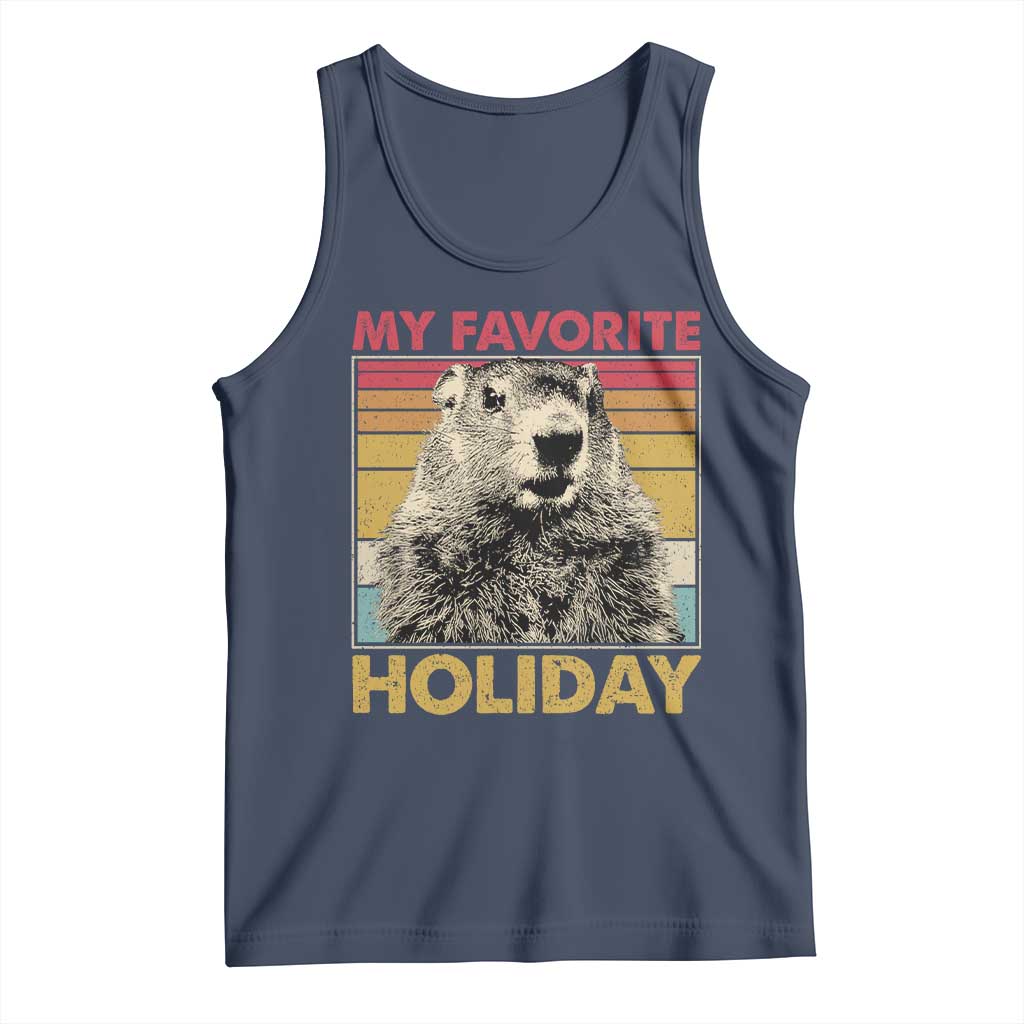 Groundhog Day Tank Top Retro My Favorite Holiday Retro Woodchuck TS10 Navy Print Your Wear