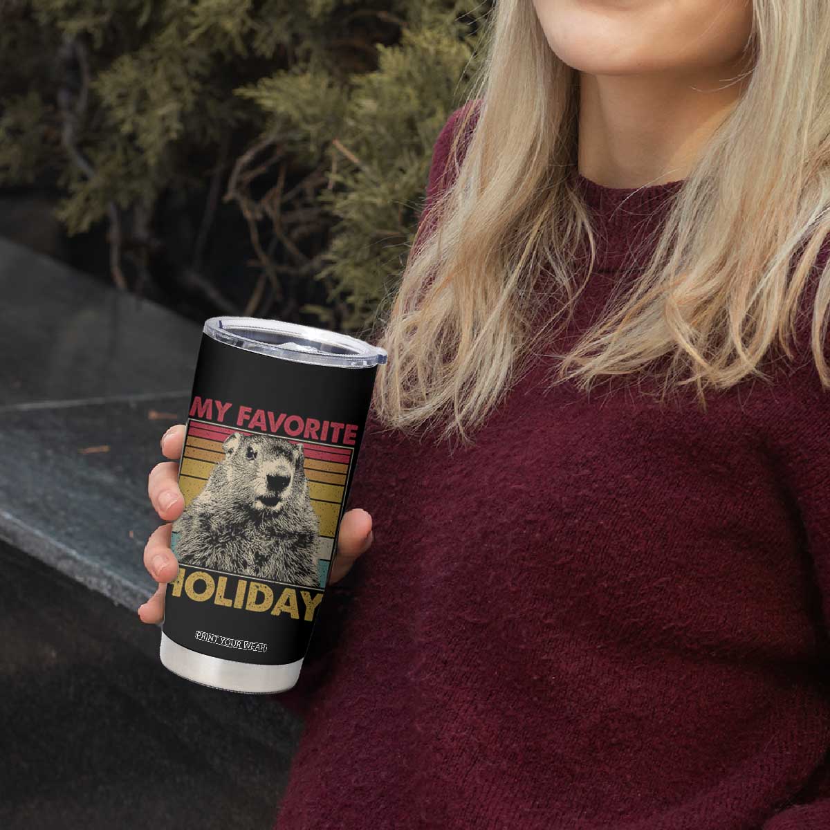 Groundhog Day Tumbler Cup Retro My Favorite Holiday Retro Woodchuck TS10 Print Your Wear
