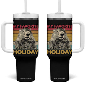 Groundhog Day Tumbler With Handle Retro My Favorite Holiday Retro Woodchuck TS10 One Size: 40 oz Black Print Your Wear