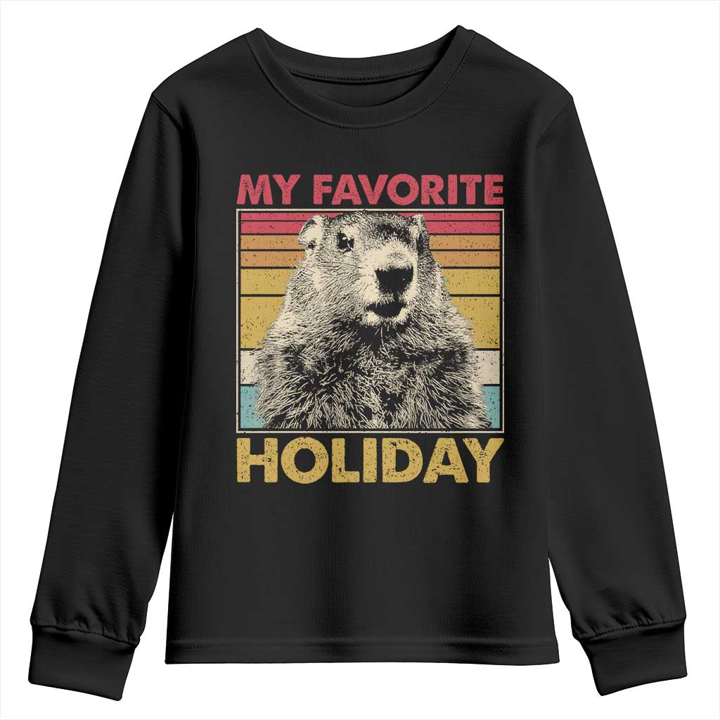 Groundhog Day Youth Sweatshirt Retro My Favorite Holiday Retro Woodchuck TS10 Black Print Your Wear