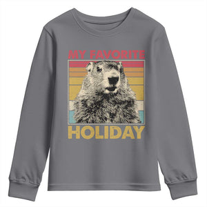 Groundhog Day Youth Sweatshirt Retro My Favorite Holiday Retro Woodchuck TS10 Charcoal Print Your Wear