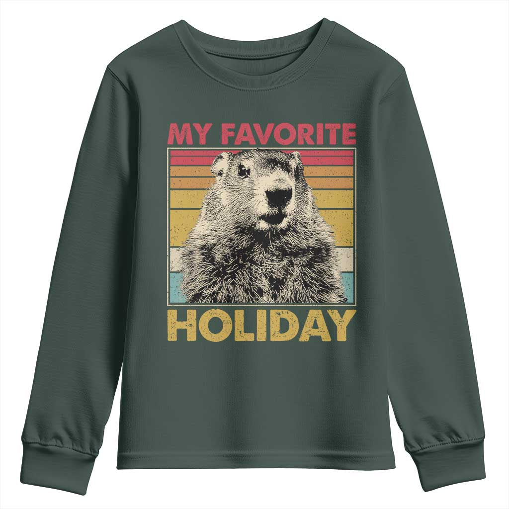 Groundhog Day Youth Sweatshirt Retro My Favorite Holiday Retro Woodchuck TS10 Dark Forest Green Print Your Wear