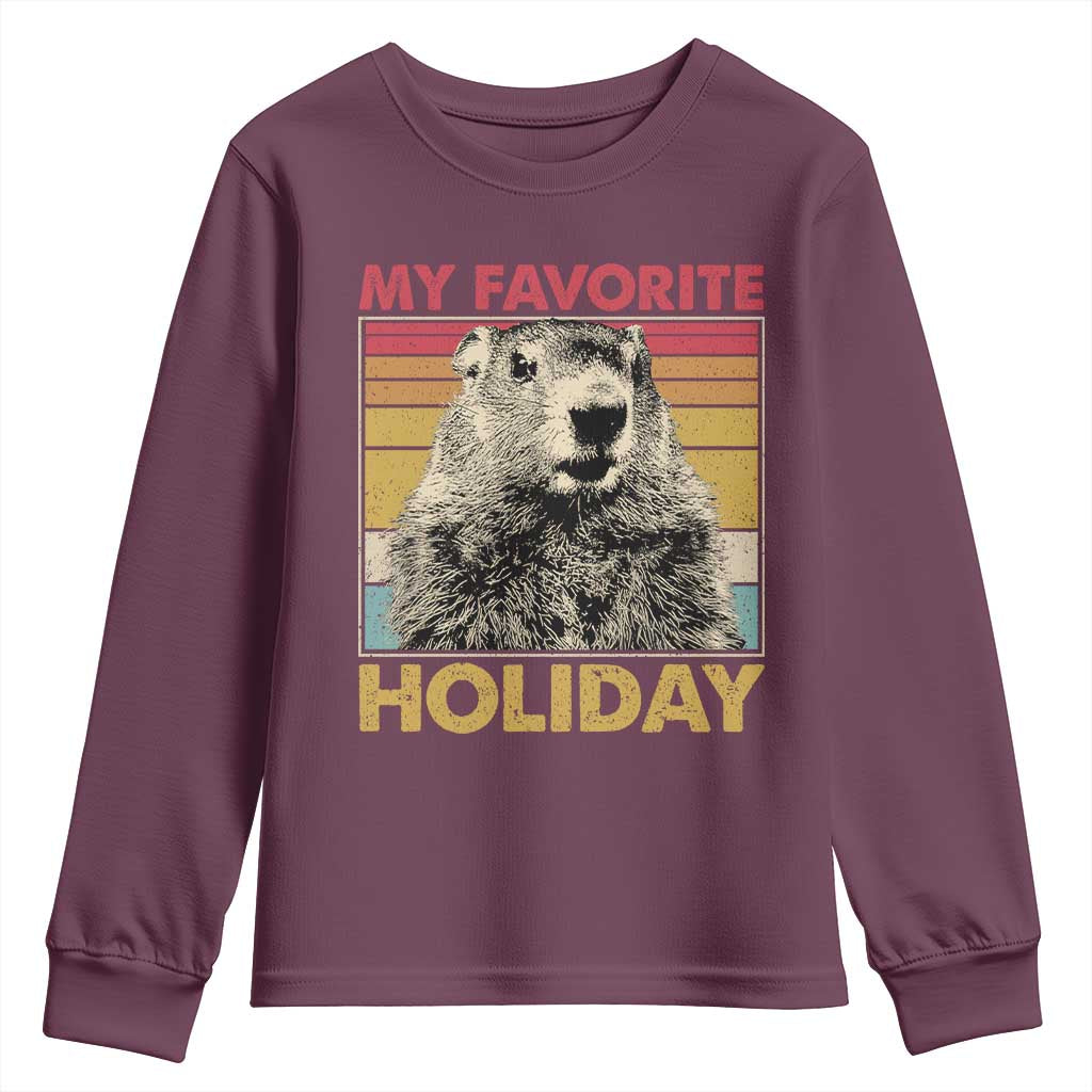 Groundhog Day Youth Sweatshirt Retro My Favorite Holiday Retro Woodchuck TS10 Maroon Print Your Wear