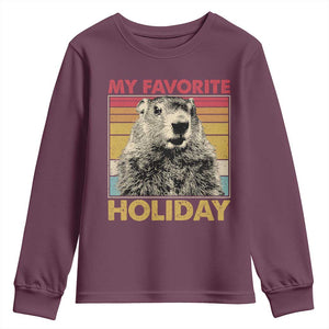 Groundhog Day Youth Sweatshirt Retro My Favorite Holiday Retro Woodchuck TS10 Maroon Print Your Wear