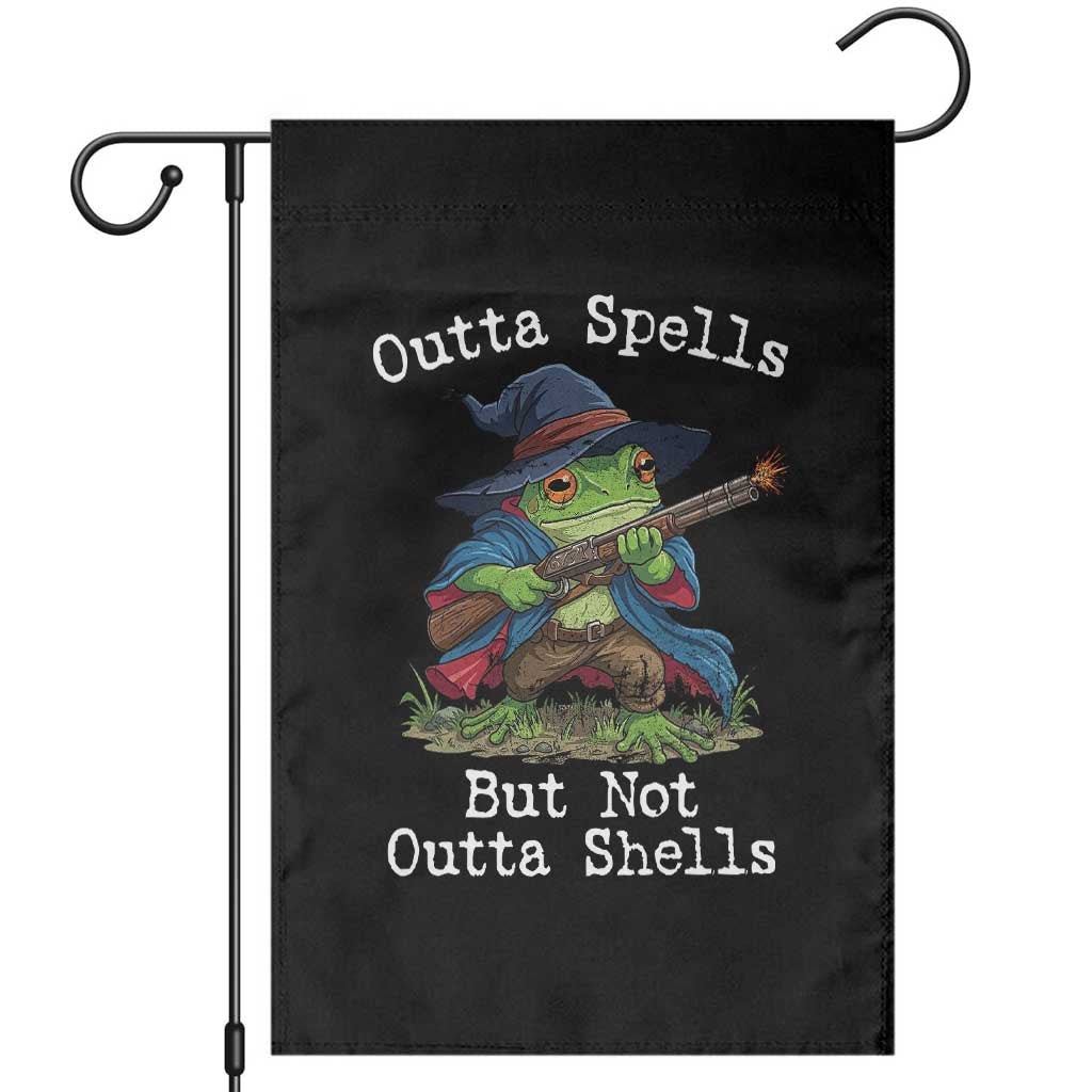 Wizard Frog Meme Garden Flag Outta Spells But Not Outta Shells TS10 Black Print Your Wear