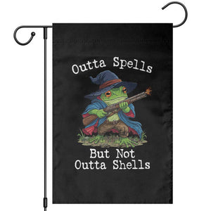 Wizard Frog Meme Garden Flag Outta Spells But Not Outta Shells TS10 Black Print Your Wear