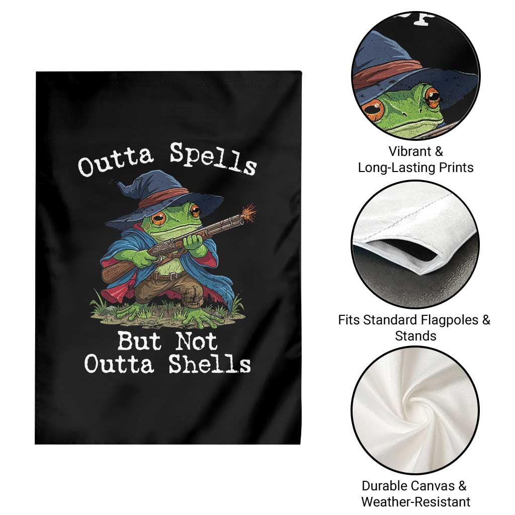 Wizard Frog Meme Garden Flag Outta Spells But Not Outta Shells TS10 Print Your Wear