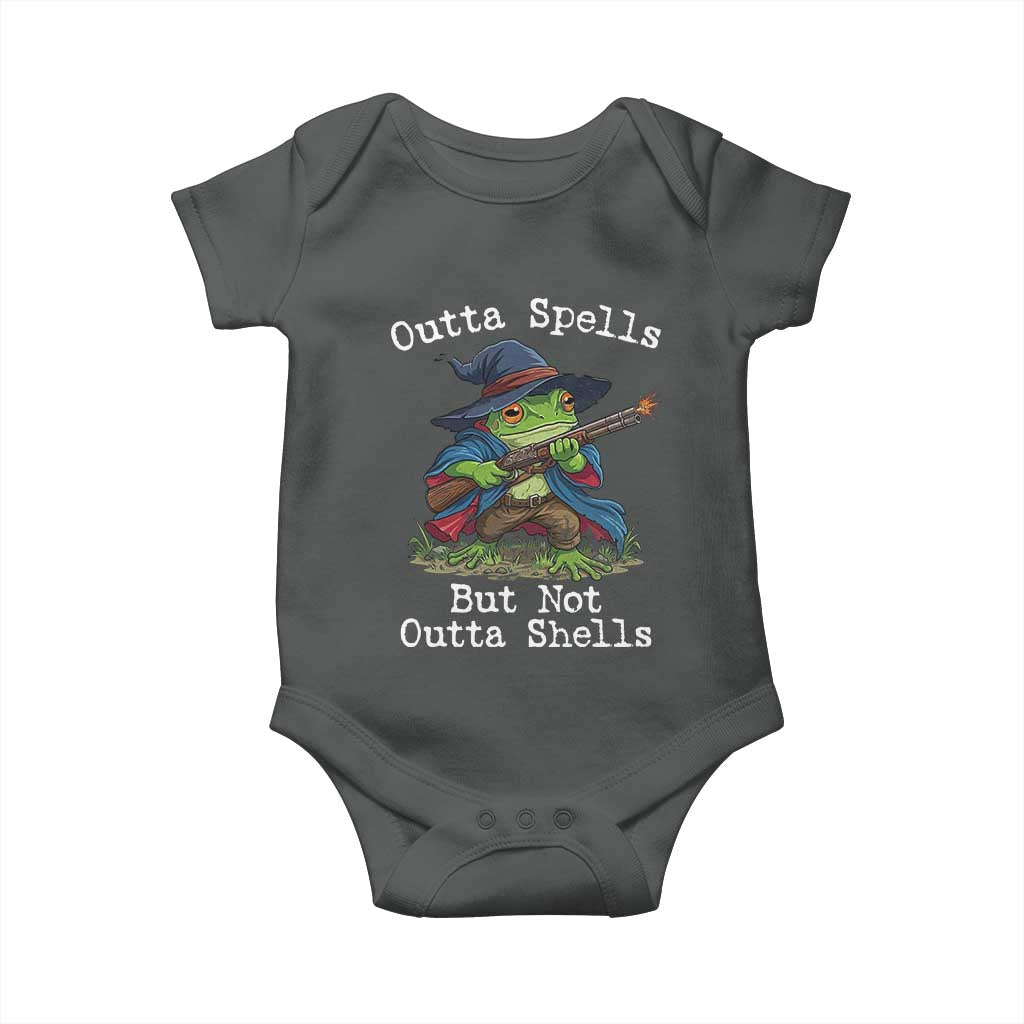 Wizard Frog Meme Baby Onesie Outta Spells But Not Outta Shells TS10 Dark Heather Print Your Wear