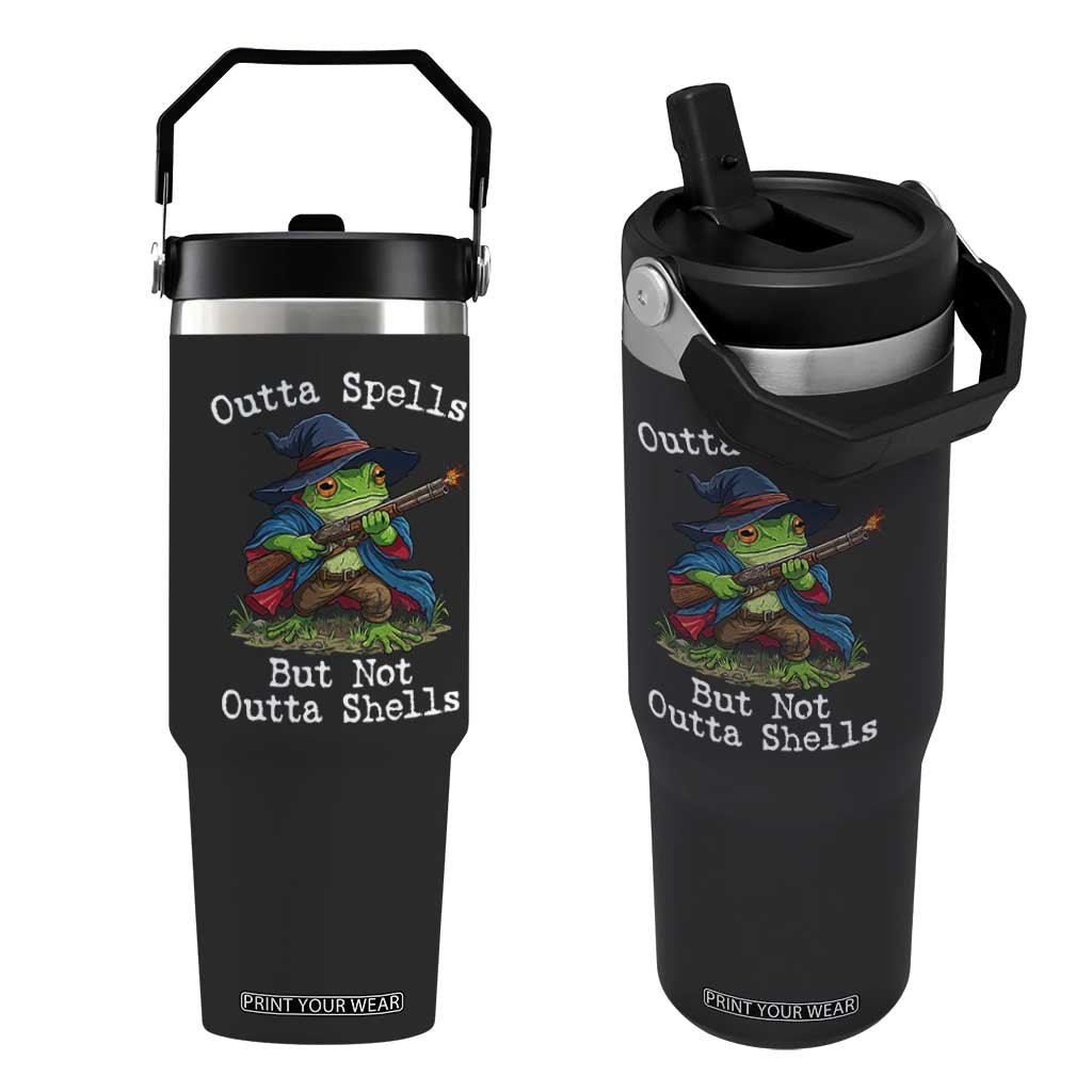 Wizard Frog Meme Flip Straw Tumbler Outta Spells But Not Outta Shells TS10 One Size: 30 oz Black Print Your Wear