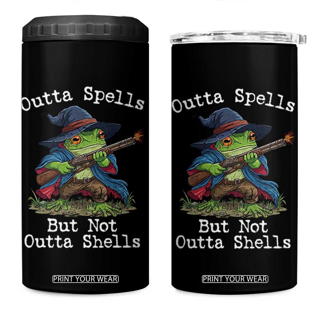 Wizard Frog Meme 4 in 1 Can Cooler Tumbler Outta Spells But Not Outta Shells TS10 One Size: 16 oz Black Print Your Wear
