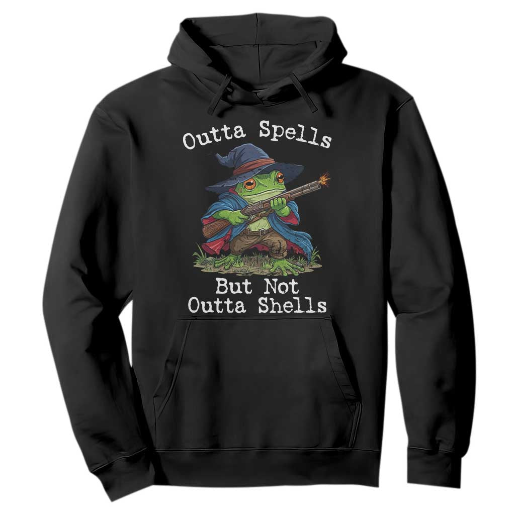 Wizard Frog Meme Hoodie Outta Spells But Not Outta Shells TS10 Black Print Your Wear
