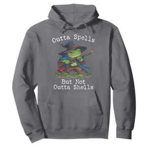 Wizard Frog Meme Hoodie Outta Spells But Not Outta Shells TS10 Charcoal Print Your Wear
