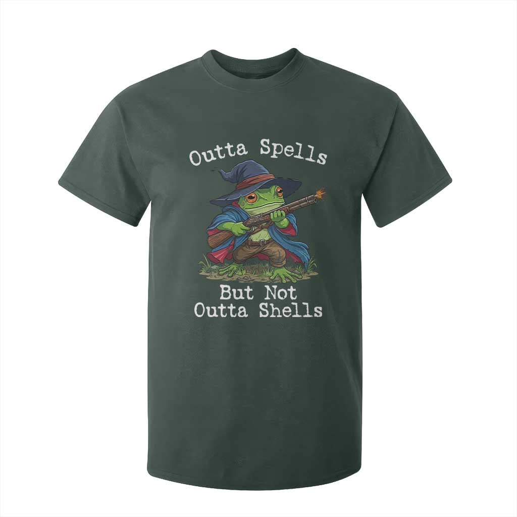 Wizard Frog Meme T Shirt For Kid Outta Spells But Not Outta Shells TS10 Dark Forest Green Print Your Wear
