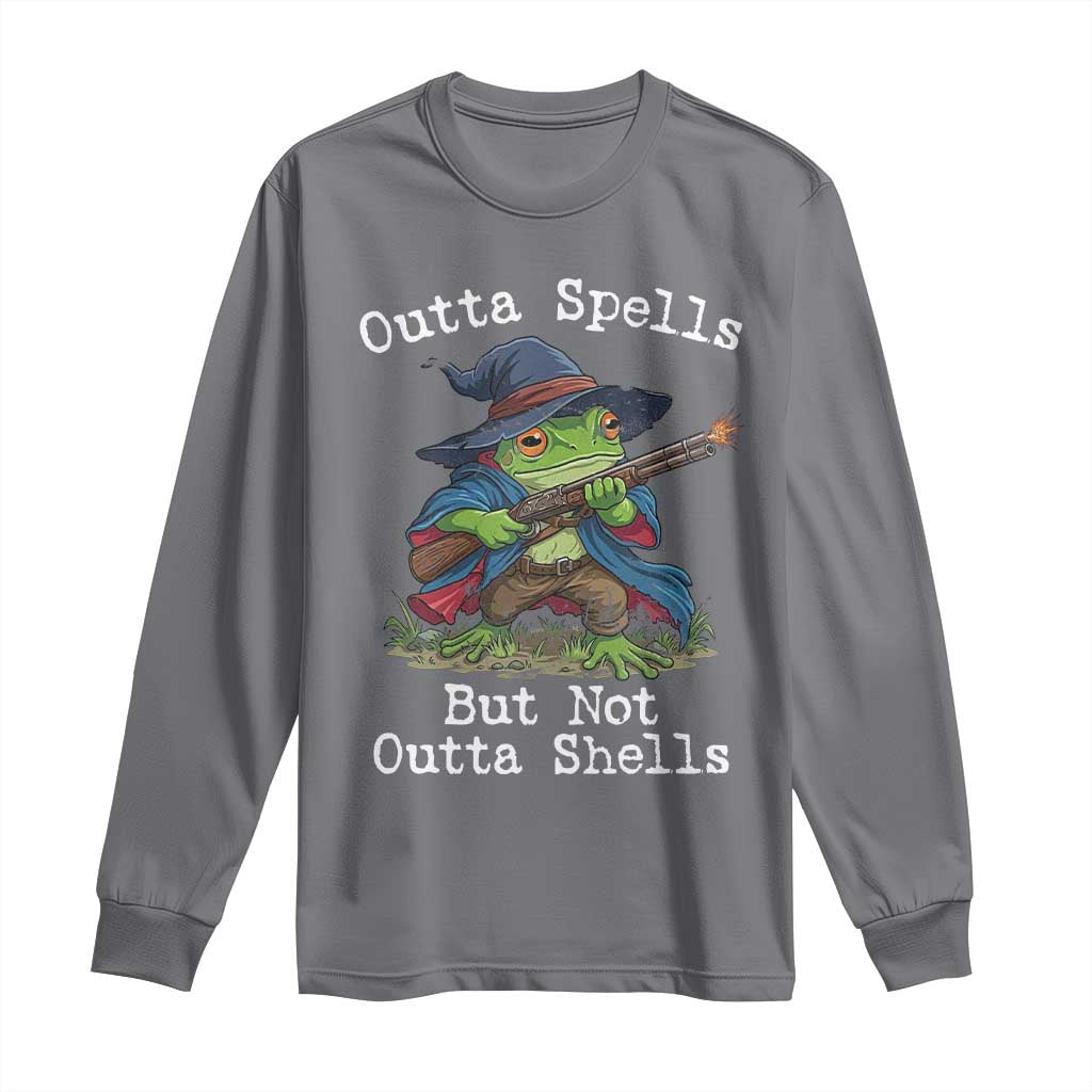 Wizard Frog Meme Long Sleeve Shirt Outta Spells But Not Outta Shells TS10 Charcoal Print Your Wear