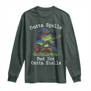 Wizard Frog Meme Long Sleeve Shirt Outta Spells But Not Outta Shells TS10 Dark Forest Green Print Your Wear