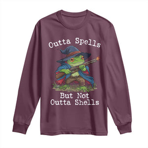 Wizard Frog Meme Long Sleeve Shirt Outta Spells But Not Outta Shells TS10 Maroon Print Your Wear