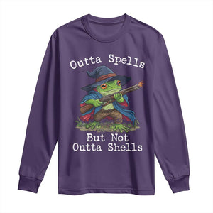 Wizard Frog Meme Long Sleeve Shirt Outta Spells But Not Outta Shells TS10 Purple Print Your Wear