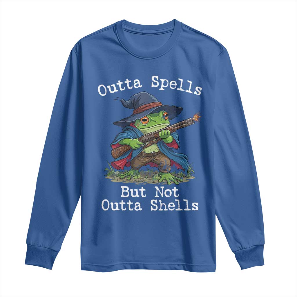 Wizard Frog Meme Long Sleeve Shirt Outta Spells But Not Outta Shells TS10 Royal Blue Print Your Wear